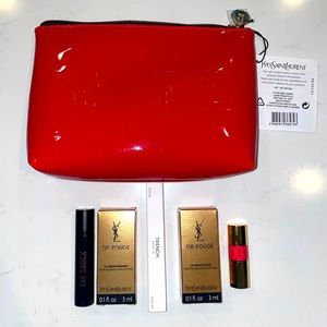 YSL Red Shiny Makeup Pouch with samples